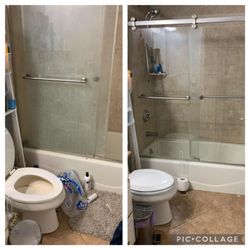 Yeah We Clean - Deep clean of a bathroom. Soap scum accumulates fast on shower glass. Call us we can help you keep it looking great!