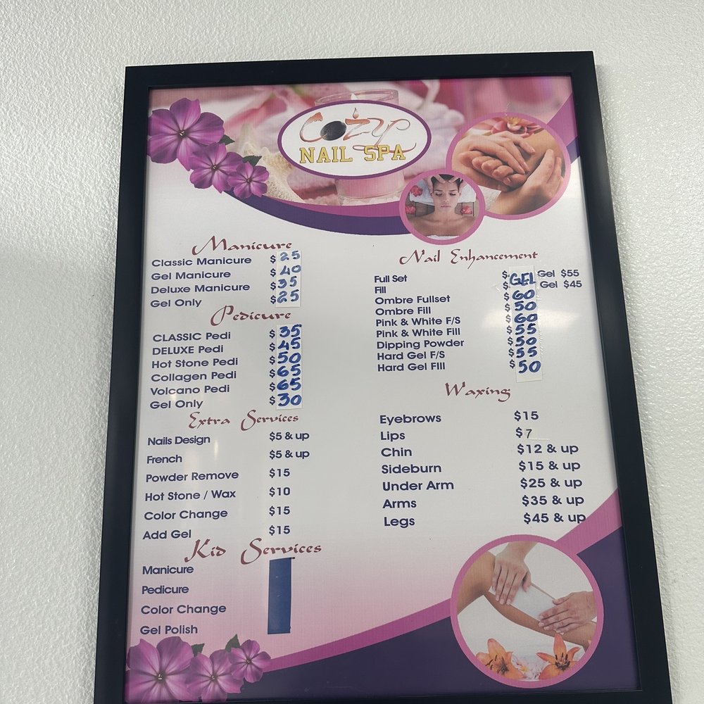 Cozy Nail Spa - Price sheet as of March 2023. - Nail Salons Near Me - Carson City, Nevada Cozy Nail Spa - Price sheet as of March 2023. - Nail Salons Near Me - Carson City, Nevada