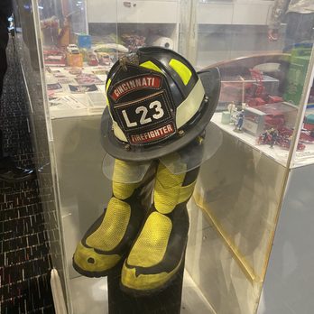Cincinnati Fire Museum - helmet and boots on display - Museums Near Me - Cincinnati, Ohio
