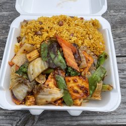 Bamboo Garden - Szechuan Crunchy tofu combo. Skip the combo next time and get a lot more crunchy tofu and veggies!! Best crunchy tofu around!