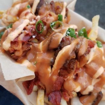 Sunset Market - Best loaded fries ever! From Deeyas by the Bubble Tea store. With Pork Belly & bacon - Street Vendors Near Me - Oceanside, California Sunset Market - Best loaded fries ever! From Deeyas by the Bubble Tea store. With Pork Belly & bacon - Street Vendors Near Me - Oceanside, California