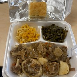 Lil Mama’s and Dads Soulfood Trailer - Ox tails rice collard greens cornbread Mac and cheese--yummy!