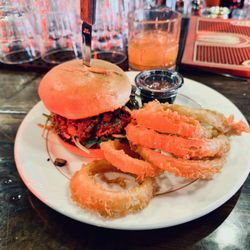 Old Louisville Tavern - Fancy Pants Burger with Onion Rings