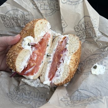 Blazing Bagels - Garlic bagel with lox, tomatoes onions capers and cream cheese - Bakeries Near Me - Redmond, Washington
