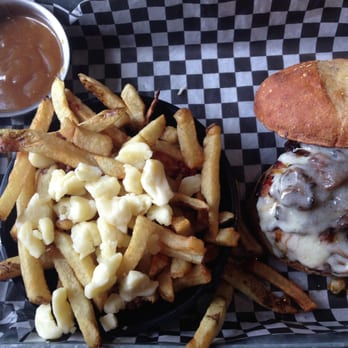The Works - Veggie with teriyaki sauce, mushrooms, and cheese with a side of poutine (I ordered gravy on the side). - Burgers Near Me - Guelph, Ontario