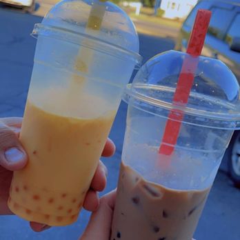Mei Tea - Mango milk tea with mango pearls and a regular milk tea with boba - Bubble Tea Near Me - Plainville, Connecticut Mei Tea - Mango milk tea with mango pearls and a regular milk tea with boba - Bubble Tea Near Me - Plainville, Connecticut