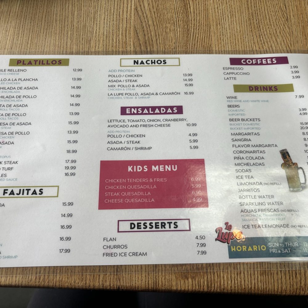 La Lupe Mexican Restaurant - Menu - Mexican Near Me - Pompano Beach, Florida