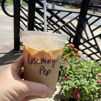 Soma - Iced Rosemary Peppercorn latte - Coffee & Tea Near Me - Bloomington, Indiana