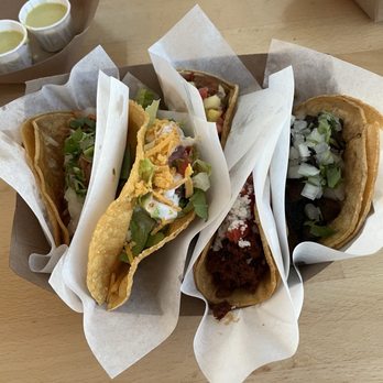 Tacotarian Blue Diamond - (Left to Right) BARBACOA TACO, DORADO TACO, AL PASTOR TACO, CHORIZO TACO, MUSHROOM ASADA TACO - Mexican Near Me - Las Vegas, Nevada