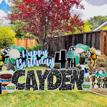 EZPZ Party Solutions - 4th Birthday Party Ninja Turtle Themed Lawn Signs - Balloon Services Near Me EZPZ Party Solutions - 4th Birthday Party Ninja Turtle Themed Lawn Signs - Balloon Services Near Me