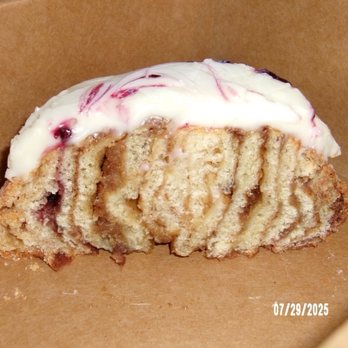 Shotgun House Coffee Roasters - Blackberry cinnamon roll - cross section - Coffee Roasteries Near Me - San Antonio, Texas