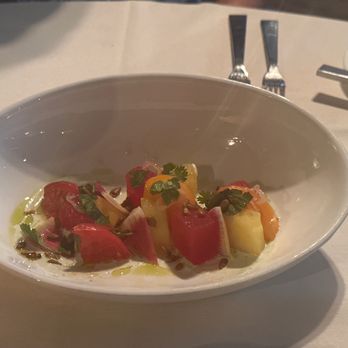 Red Rooster Restaurant - Watermelon tomato salad - New American Near Me - Woodstock, Vermont Red Rooster Restaurant - Watermelon tomato salad - New American Near Me - Woodstock, Vermont
