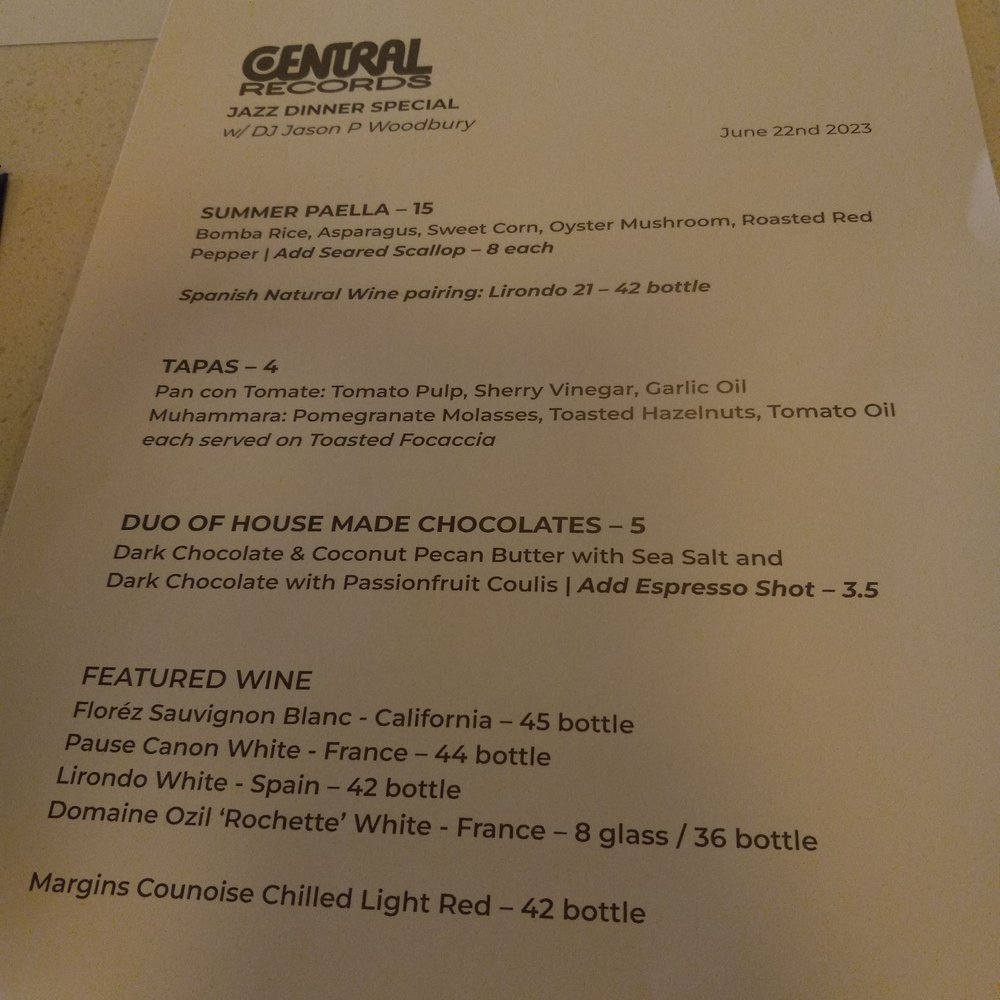 Central Records - Food menu for Jazz Night (Thursdays) - Vinyl Records Near Me - Phoenix, Arizona Central Records - Food menu for Jazz Night (Thursdays) - Vinyl Records Near Me - Phoenix, Arizona