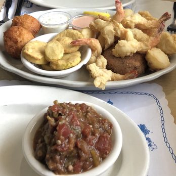 O'Steen's Restaurant - Seafood sampler platter with tomato okra and fried squash! - Seafood Near Me - Saint Augustine, Florida O'Steen's Restaurant - Seafood sampler platter with tomato okra and fried squash! - Seafood Near Me - Saint Augustine, Florida