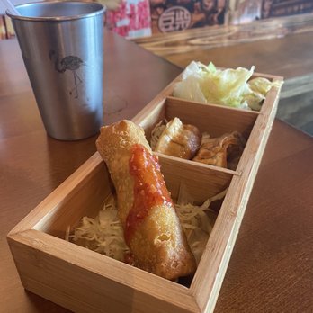 Aji Izakaya - 2 pcs gyoza, 1 egg roll and a house salad - Ramen Near Me - Rosenberg, Texas