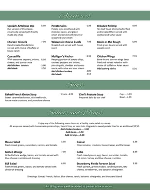 Menu photo 3 Mulligan's On the Green Lake Mills, WI