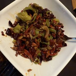 This is not a vegetarian dish...this is all the peppers from a chicken dish I ordered....