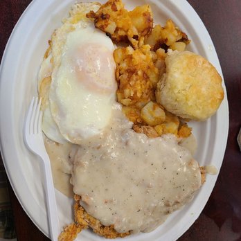 BLT Grill - Chicken Fried Steak Breakfast-deceptive because the 3 eggs are stacked on top of each other - American Near Me - Gaithersburg, Maryland