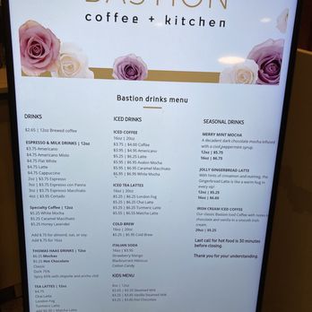Bastion Coffee Kitchen - the menu for the restaurant - Coffee & Tea Near Me - Burnaby, British Columbia