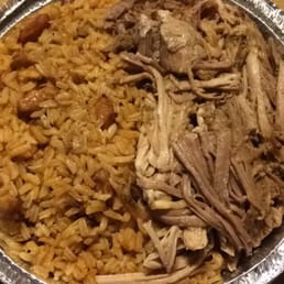 Pork with brown rice and beans