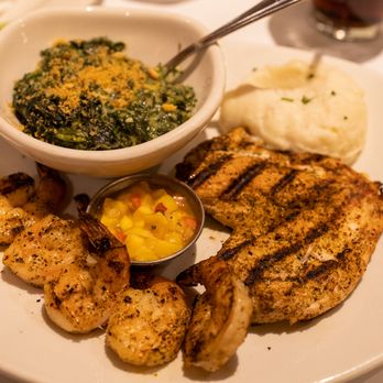 Bonefish Grill - Wood Grilled Chicken and Shrimp. Side mashed potato and creamed spinach - Seafood Near Me - Troy, Michigan Bonefish Grill - Wood Grilled Chicken and Shrimp. Side mashed potato and creamed spinach - Seafood Near Me - Troy, Michigan
