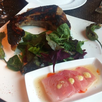 Fearing's Restaurant - Yellowtail Hamachi Duo (Sashimi w/Yuzu Aioli, Citrus Shoyu & Miso Marinated Broiled Collar w/Pepper Jelly, Charred Shishito, $26) - New American Near Me - Dallas, Texas