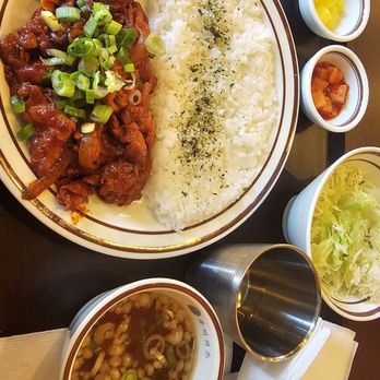 Yumee Katsu - Spicy pork rice plate. Comes w small bowl of udon broth, cabbage salad, radish kimchi and radish pickle - Korean Near Me - Dublin, California Yumee Katsu - Spicy pork rice plate. Comes w small bowl of udon broth, cabbage salad, radish kimchi and radish pickle - Korean Near Me - Dublin, California