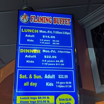 Flaming Buffet - Menu September 2023 - Seafood Near Me - Corona, California