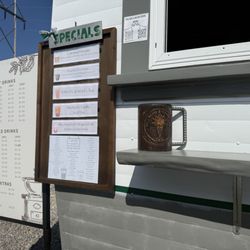 Beans & Cream Cafe Camper - Coffee Camper with menu board