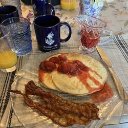 Gluten free pancakes with fresh strawberry reduction!