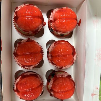 Sugar Mama Cupcakery - Funfetti with Strawberry Buttercream with Strawberry Jello Brains - Cupcakes Near Me Sugar Mama Cupcakery - Funfetti with Strawberry Buttercream with Strawberry Jello Brains - Cupcakes Near Me