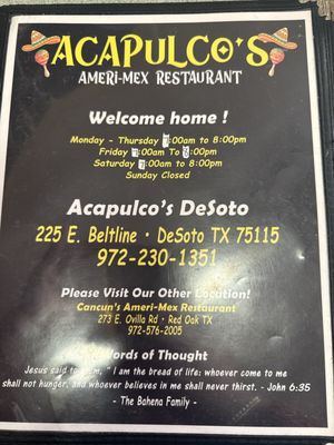 Menu photo 2 Acapulco Restaurant Desoto, TX