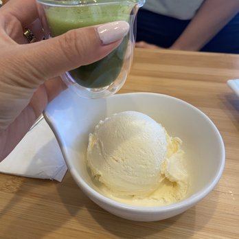 Okaeri Cafe - Vanilla icecream and green tea shot - Japanese Near Me - Richardson, Texas Okaeri Cafe - Vanilla icecream and green tea shot - Japanese Near Me - Richardson, Texas