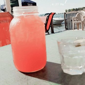 Skipper's Landing Restaurant - 32oz Mason jar strawberry margarita and a tequila seltzer with lime - Seafood Near Me - Wolcott, New York