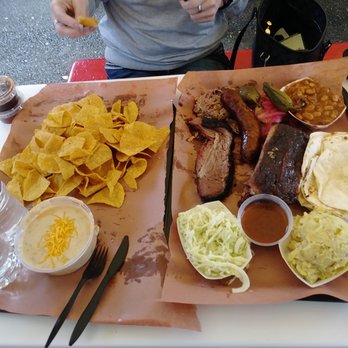 Matt's BBQ - The Whole Shebang for 2. ribs, brisket, jalapeno cheddar sausage, and pulled pork, tater salad, coleslaw, bread, beans, and pickled veggie - Food Trucks Near Me - Portland, Oregon Matt's BBQ - The Whole Shebang for 2. ribs, brisket, jalapeno cheddar sausage, and pulled pork, tater salad, coleslaw, bread, beans, and pickled veggie - Food Trucks Near Me - Portland, Oregon
