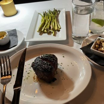 Cotton Calf Kitchen - 8 oz filet mignon, side of asparagus. Sautéed mushrooms. - New American Near Me - Braselton, Georgia