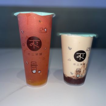Fuji Tea - Watermelon passion fruit tea- 3.6/5 Red bean milk tea- 4.7/5 - Bubble Tea Near Me - Houston, Texas