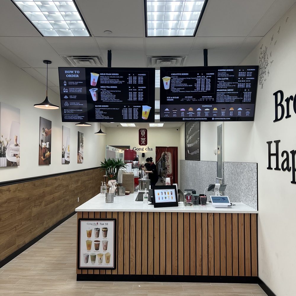 Gong Cha - Plainview - a coffee shop with menus on the wall - Bubble Tea Near Me - Plainview, New York Gong Cha - Plainview - a coffee shop with menus on the wall - Bubble Tea Near Me - Plainview, New York