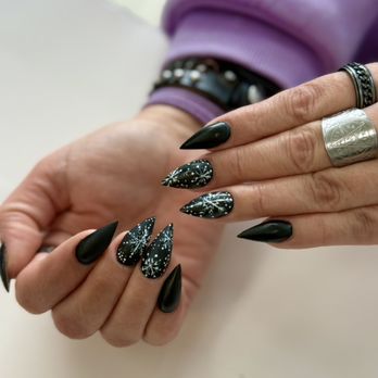 Nail Centre - Black nails with snow flakes designs - Nail Salons Near Me - Kitchener, Ontario
