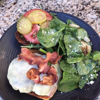 Pacific Table - Cheeseburger with bacon added. Really good bun! Side of sautéed spinach. - Sushi Bars Near Me - Fort Worth, Texas Pacific Table - Cheeseburger with bacon added. Really good bun! Side of sautéed spinach. - Sushi Bars Near Me - Fort Worth, Texas