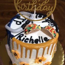 Cake celebrating 3 people each side representing each person. Cake celebrating 3 people each side representing each person.