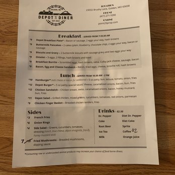 Depot Diner - Menu from 16June2022 - Diners Near Me - Golden, Missouri