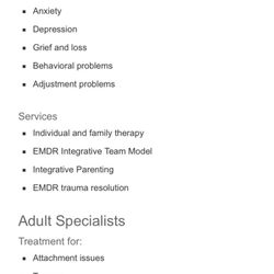 Attachment & Trauma Center of Nebraska - List of specialties continued...