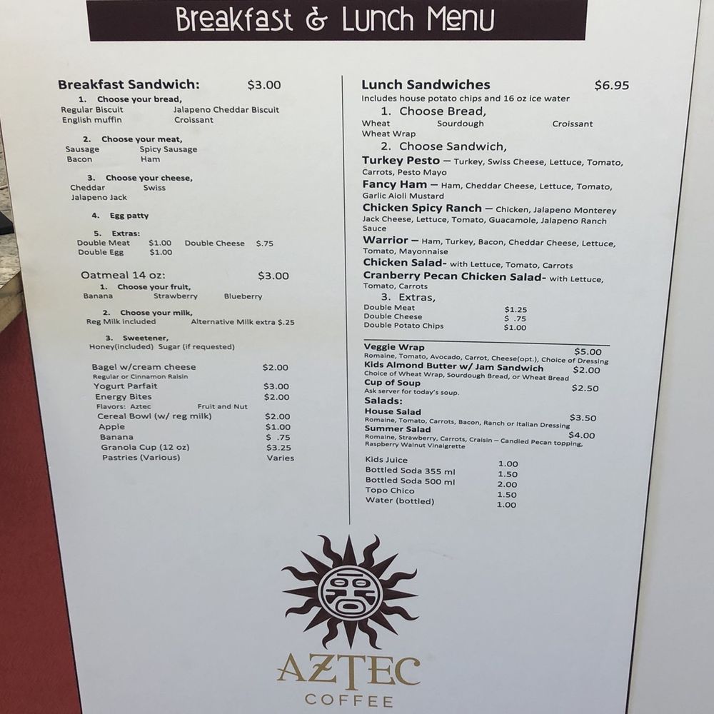 Aztec Coffee - Food menu - Coffee & Tea Near Me - Ingleside, Texas Aztec Coffee - Food menu - Coffee & Tea Near Me - Ingleside, Texas