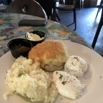 Brewed - Poached eggs, jalapeño grits, biscuit - Coffee & Tea Near Me - Fort Worth, Texas Brewed - Poached eggs, jalapeño grits, biscuit - Coffee & Tea Near Me - Fort Worth, Texas