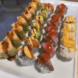 From left to right: Double Dragon Roll, Angel Roll, New Surf and Turf, Tiger Eye