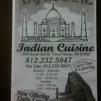 Taj Mahal - Takeout menu cover - Indian Near Me - Terre Haute, Indiana Taj Mahal - Takeout menu cover - Indian Near Me - Terre Haute, Indiana