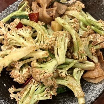 Jiang Nan - Stir fried Dry Pot Organic Cauliflower with Pork Belly - Chinese Near Me - Flushing, New York Jiang Nan - Stir fried Dry Pot Organic Cauliflower with Pork Belly - Chinese Near Me - Flushing, New York