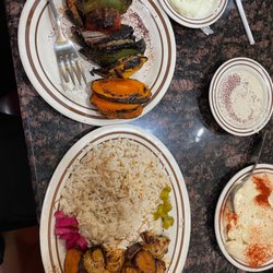 Mezza Mediterranean Grille - Roasted veggies, chicken kabob plate, hummus