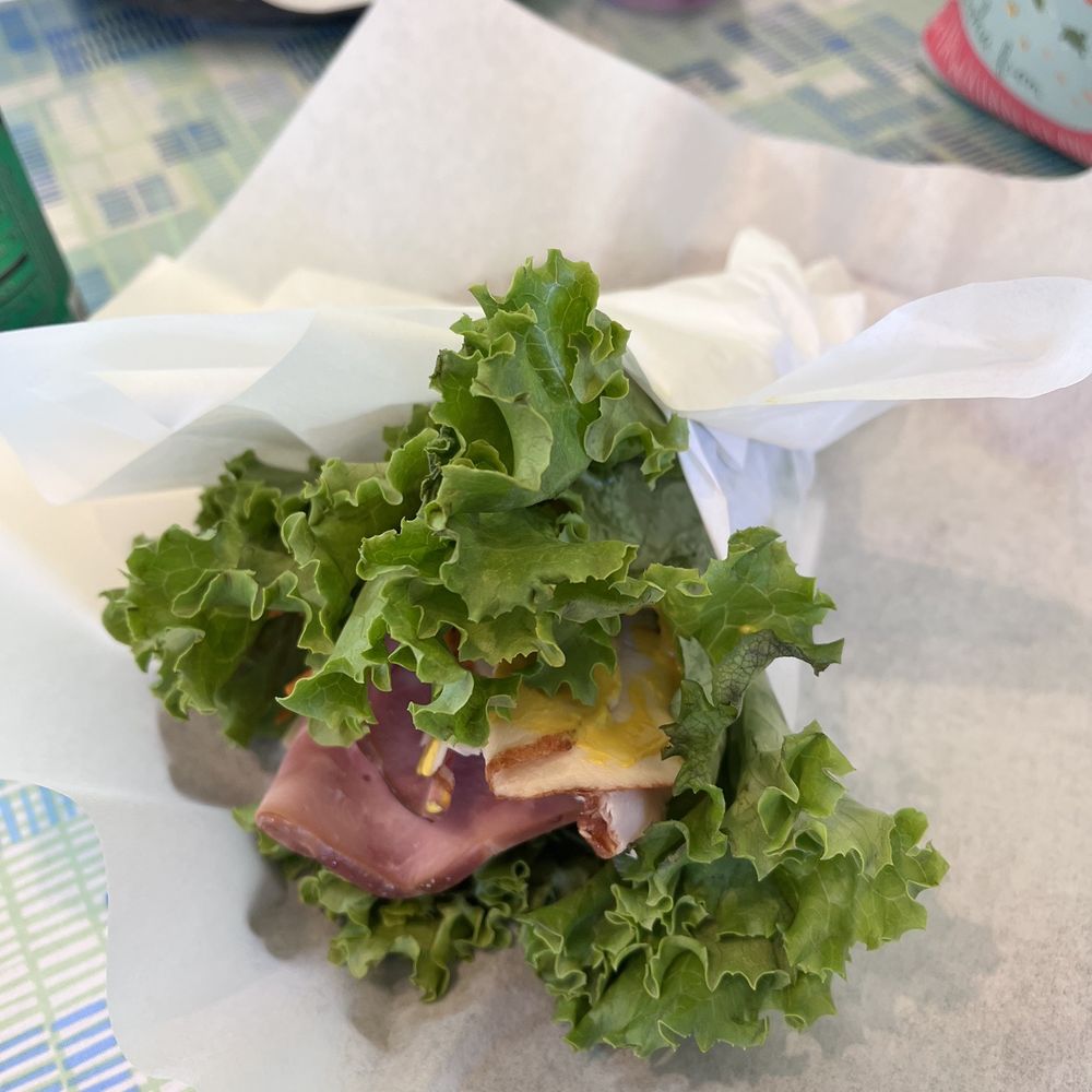 Lettuce wrapped turkey and ham sandwich Lettuce wrapped turkey and ham sandwich